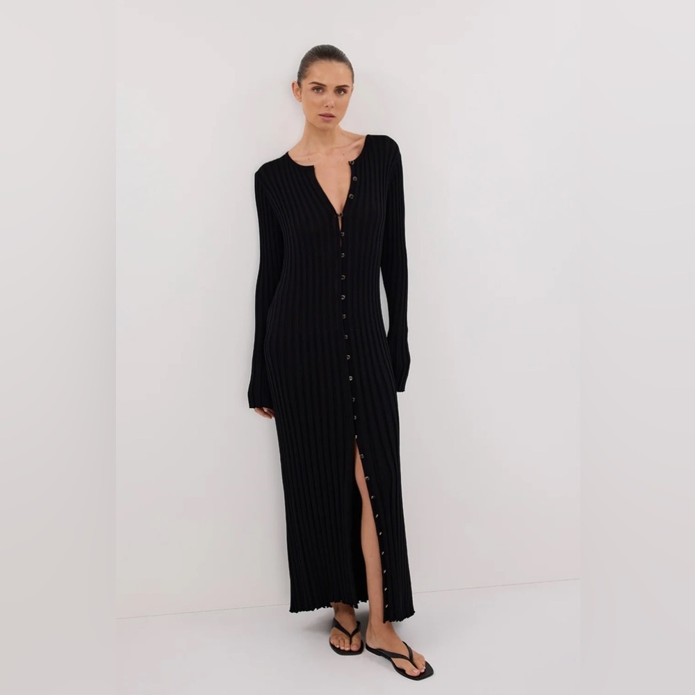 NWT DISSH Black Ali Sleeved Knit Midi Maxi Button Down Front Sweater Dress XS